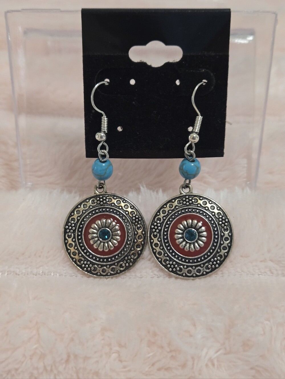 Boho Turquoise Beaded Round Mandala Dangle Drop Earrings